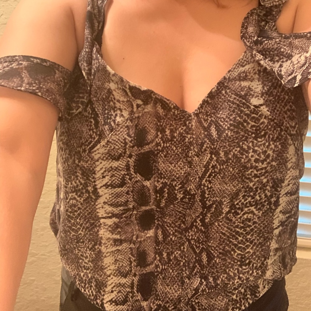 Snake print cold shoulder blouse